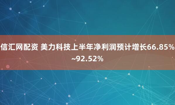 信汇网配资 美力科技上半年净利润预计增长66.85%~92.52%